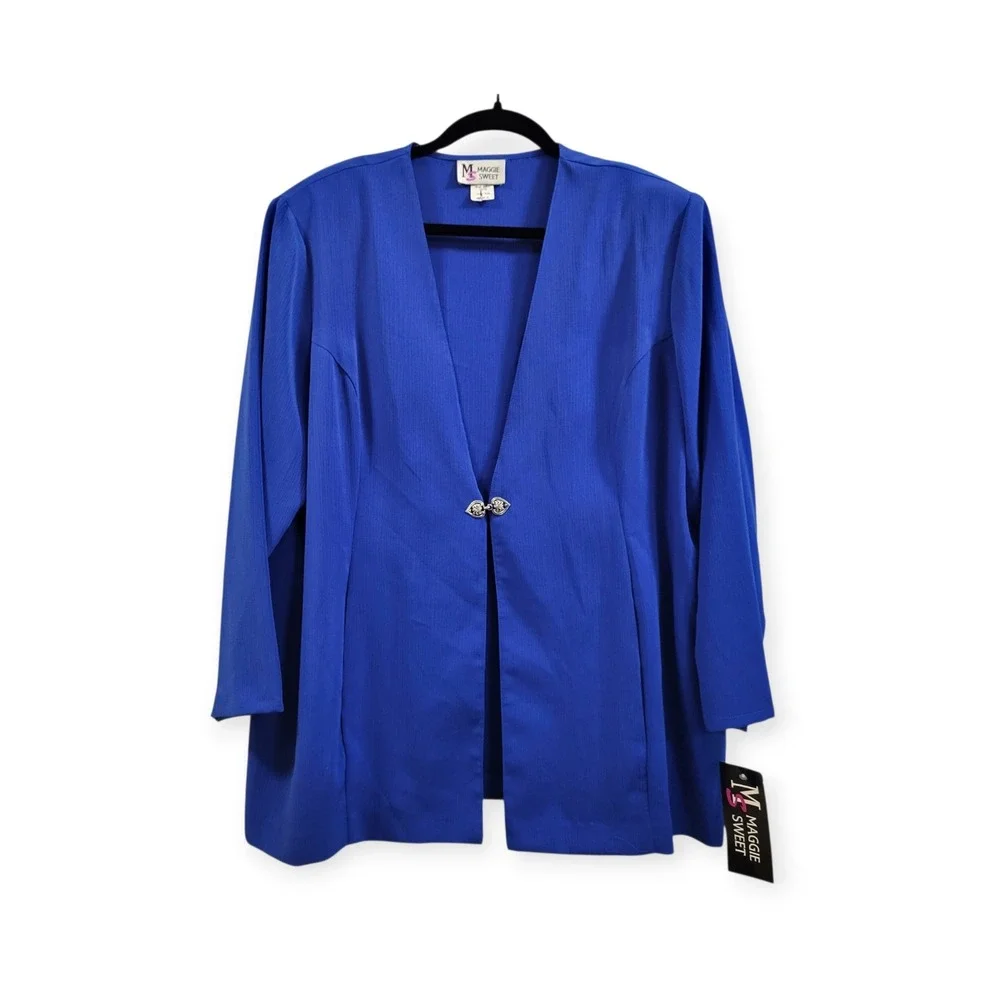 VTG 90's Maggie Sweet 1XP Royal Blue Textured Blazer Heart Hook Evening Gala